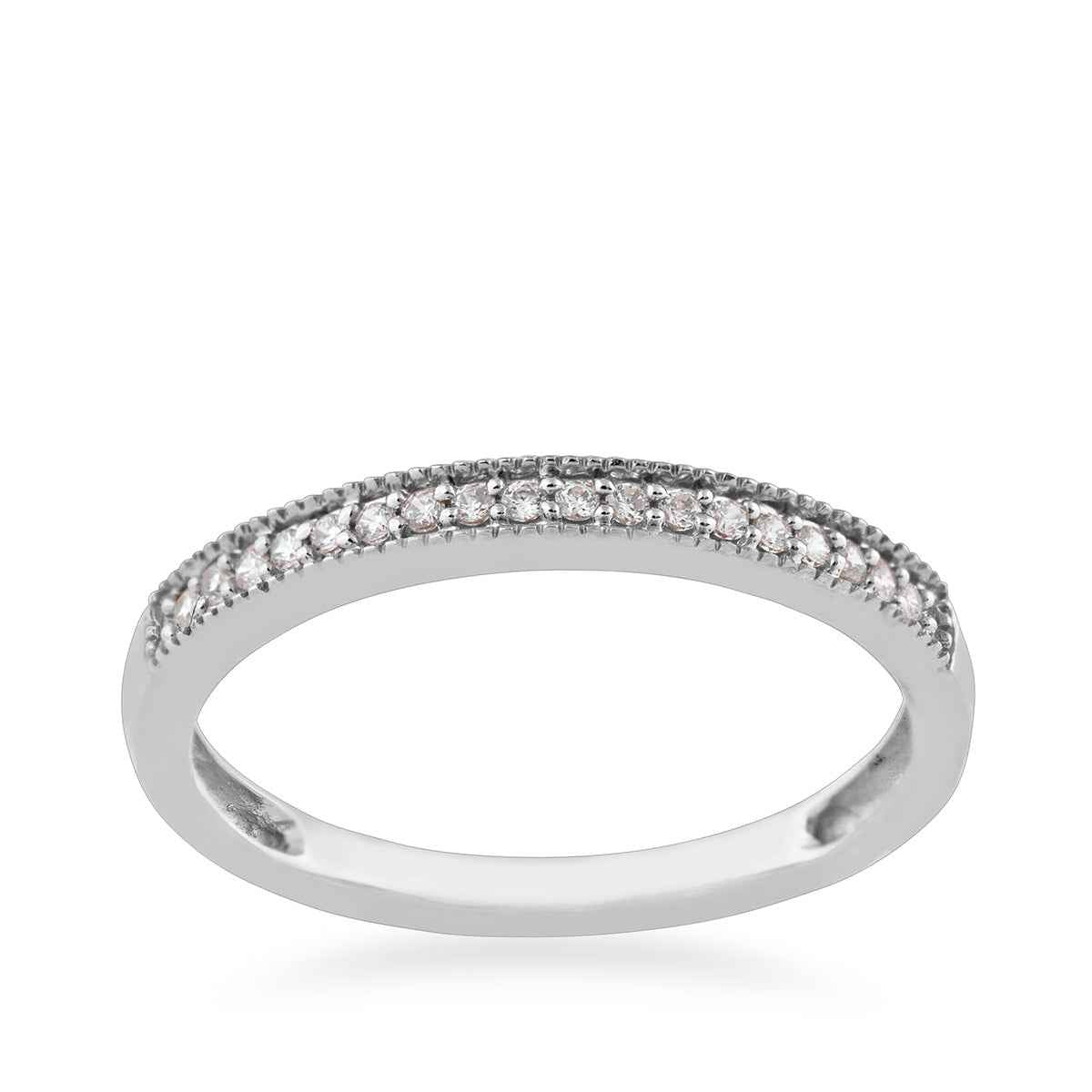 1/10 ct. tw. Ladies' Diamond Milgrain Band in 10K White Gold