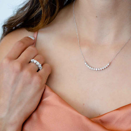 1 ct. tw. Diamond Curved Bar Necklace in 10K White Gold close-up detail