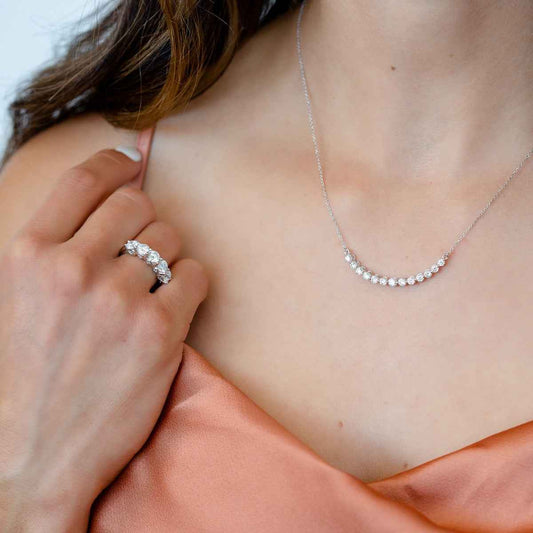 1 ct. tw. Diamond Curved Bar Necklace in 10K White Gold close-up detail