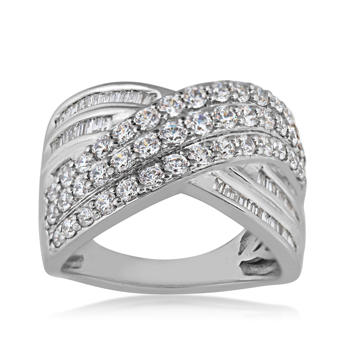 1 ct. tw. Round & Baguette Diamond Crossover Ring in 10K White Gold