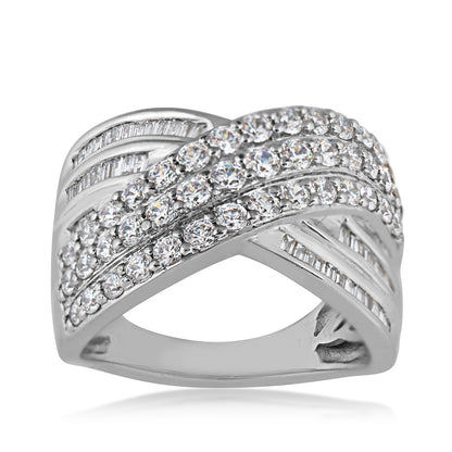 1 ct. tw. Round & Baguette Diamond Crossover Ring in 10K White Gold