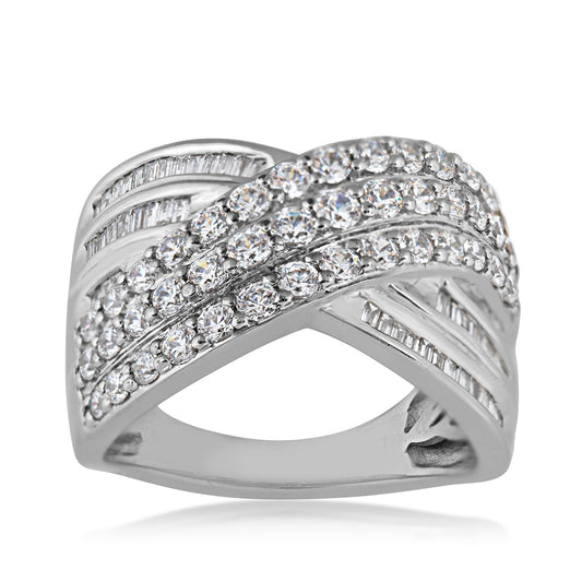 1 ct. tw. Round & Baguette Diamond Crossover Ring in 10K White Gold