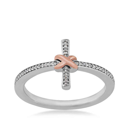 Infinite Love Diamond Accent Infinity Cross Ring in Sterling Silver and 10K Pink Gold