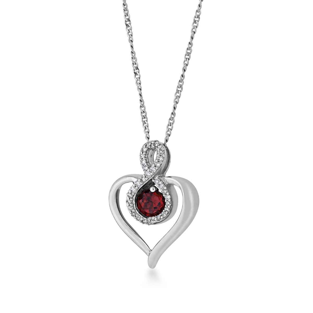 Red Garnet and 1/10 ct. tw. Diamond Heart Pendant in Sterling Silver