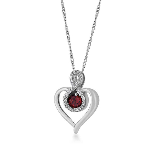 Red Garnet and 1/10 ct. tw. Diamond Heart Pendant in Sterling Silver