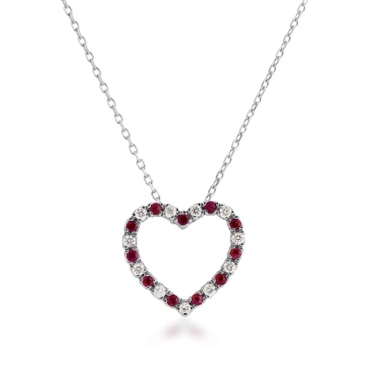 Ruby and .08 ct. tw. Diamond Heart Pendant in 10K White Gold