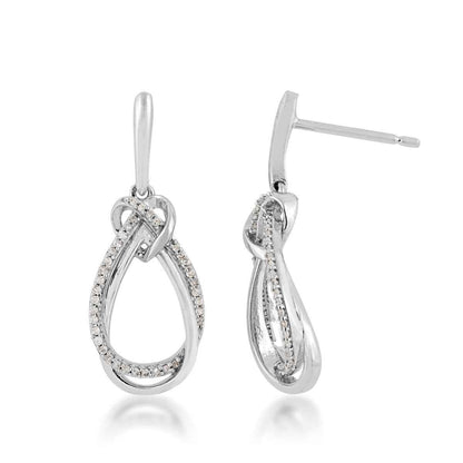 Love Knot 1/7 ct. tw. Diamond Heart Loop Earrings in Sterling Silver
