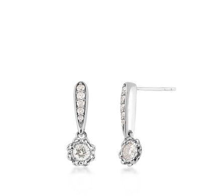 1/3 ct. tw. Diamond Floral Drop Earrings with Miracle Plates in 10K White Gold
