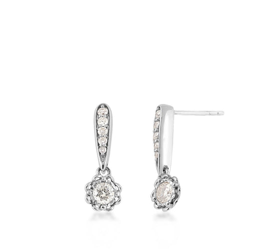 1/3 ct. tw. Diamond Floral Drop Earrings with Miracle Plates in 10K White Gold