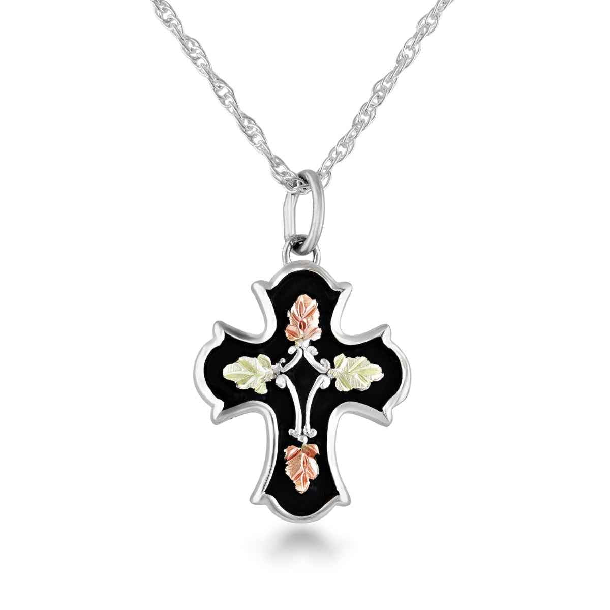 Black Hills Gold Antiqued Cross Pendant in Sterling Silver
