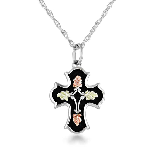 Black Hills Gold Antiqued Cross Pendant in Sterling Silver