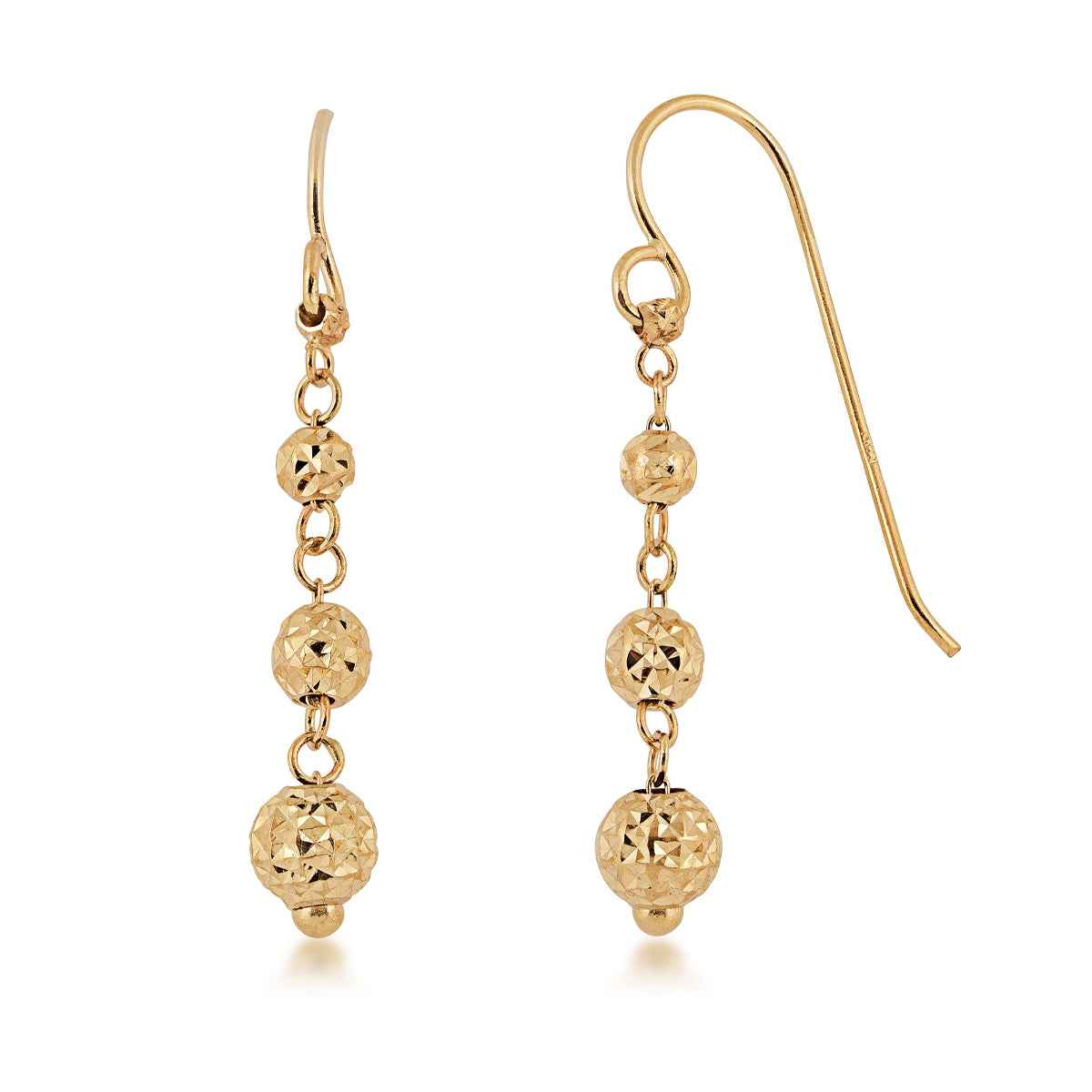 Diamond Cut Graduated Ball Dangle Earrings in 14K Yellow Gold