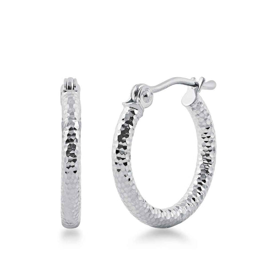 2x15mm Diamond Cut Textured Hoop Earrings in 14K White Gold