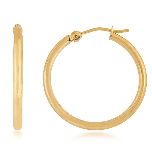 2x25mm Polished Hoop Earrings in 14K Yellow Gold