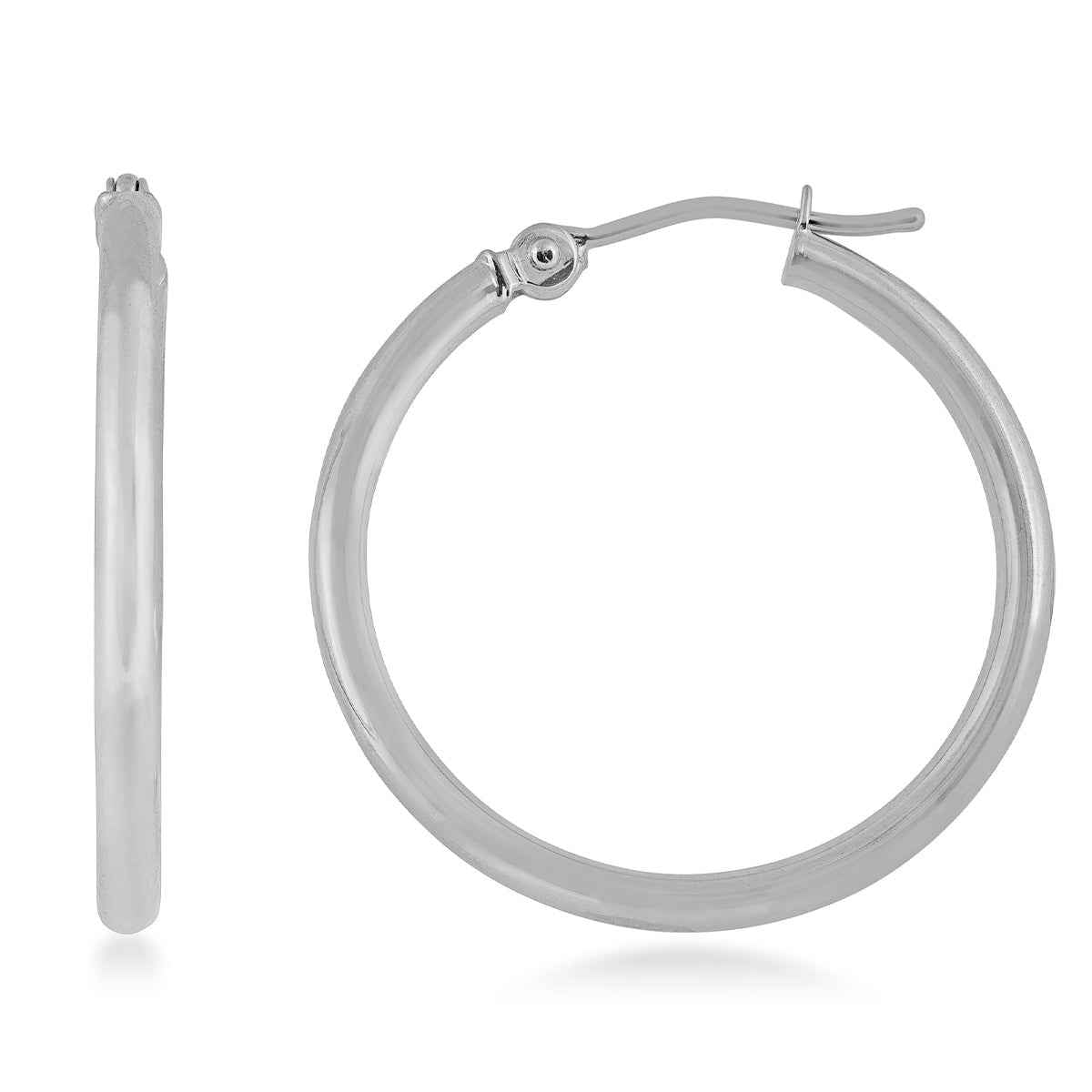 2X25mm Polished Hoop Earrings in 14K White Gold