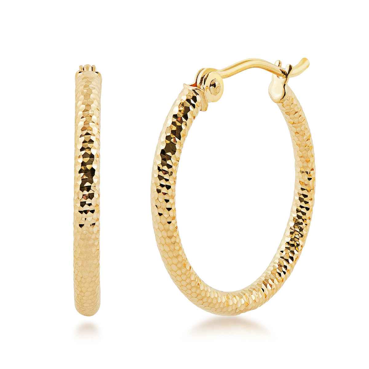 2X20mm Diamond Cut Hoop Earrings in 14K Yellow Gold