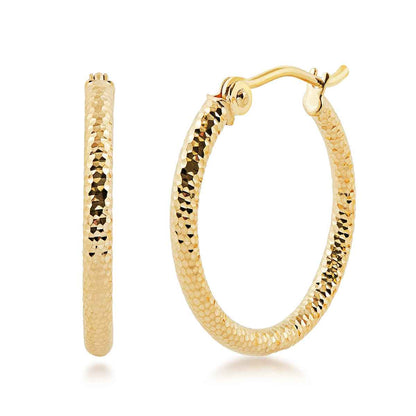 2X20mm Diamond Cut Hoop Earrings in 14K Yellow Gold