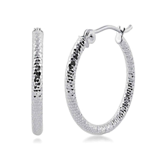 2X20mm Diamond Cut Hoop Earrings in 14K White Gold