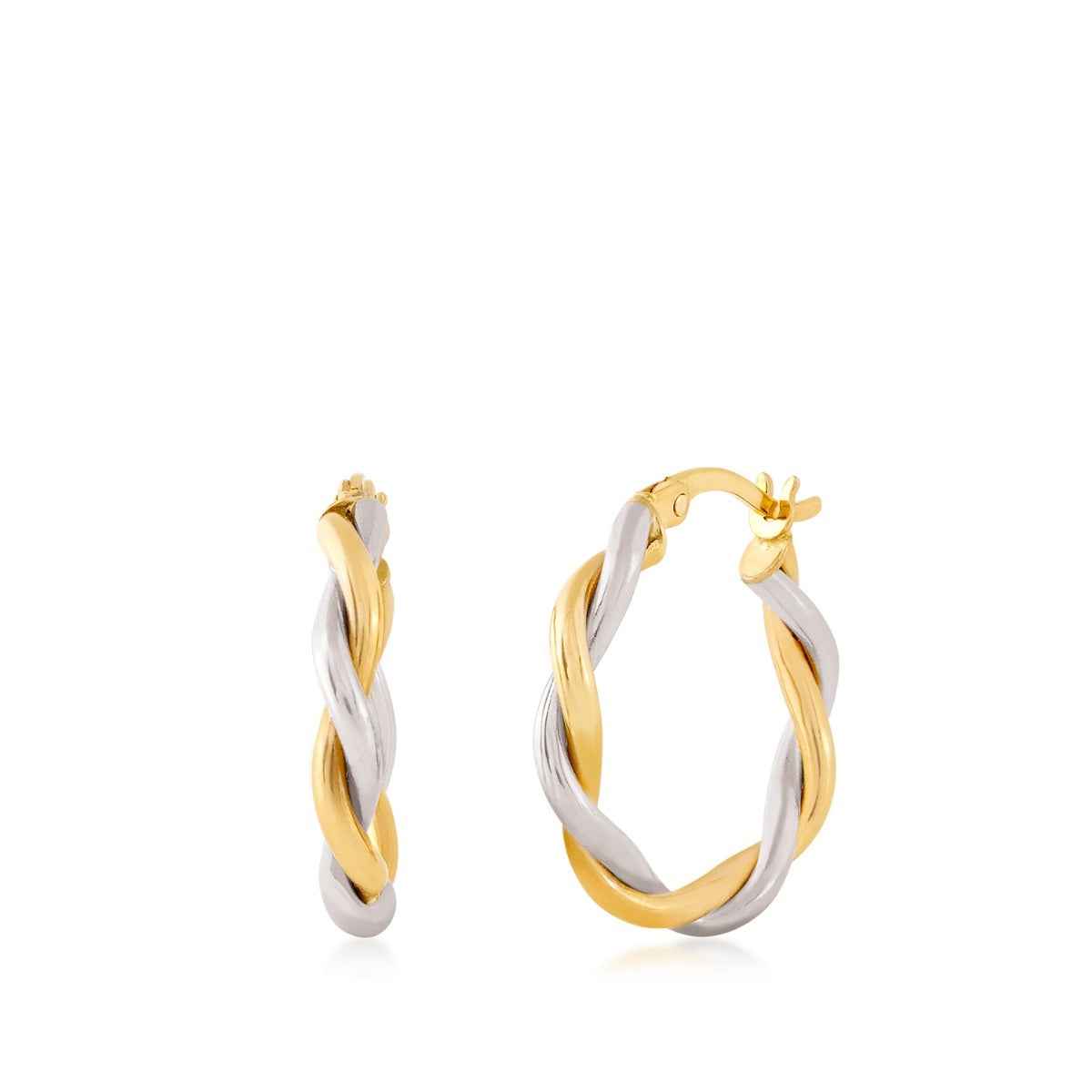 Double Strand Twisted Hoop Earrings in 10K Yellow and White Gold