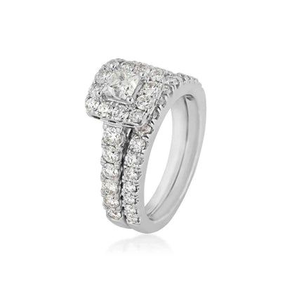 Natural 2 ct. tw. Princess Cut Diamond Halo Wedding Set in 14K White Gold front view