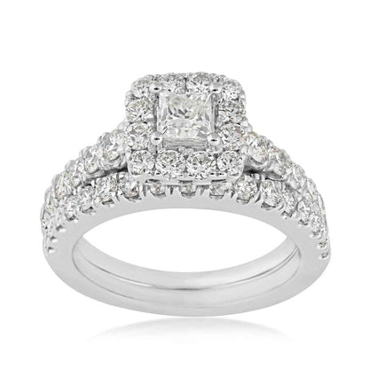 Natural 2 ct. tw. Princess Cut Diamond Halo Wedding Set in 14K White Gold