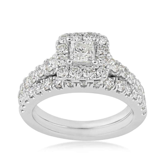Natural 2 ct. tw. Princess Cut Diamond Halo Wedding Set in 14K White Gold