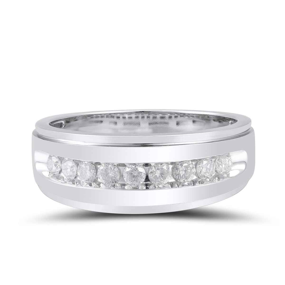 1/2 ct. tw. Men's Round Brilliant Diamond Wedding Band with High Polish Center & Polished Step-Edge in 10K White Gold
