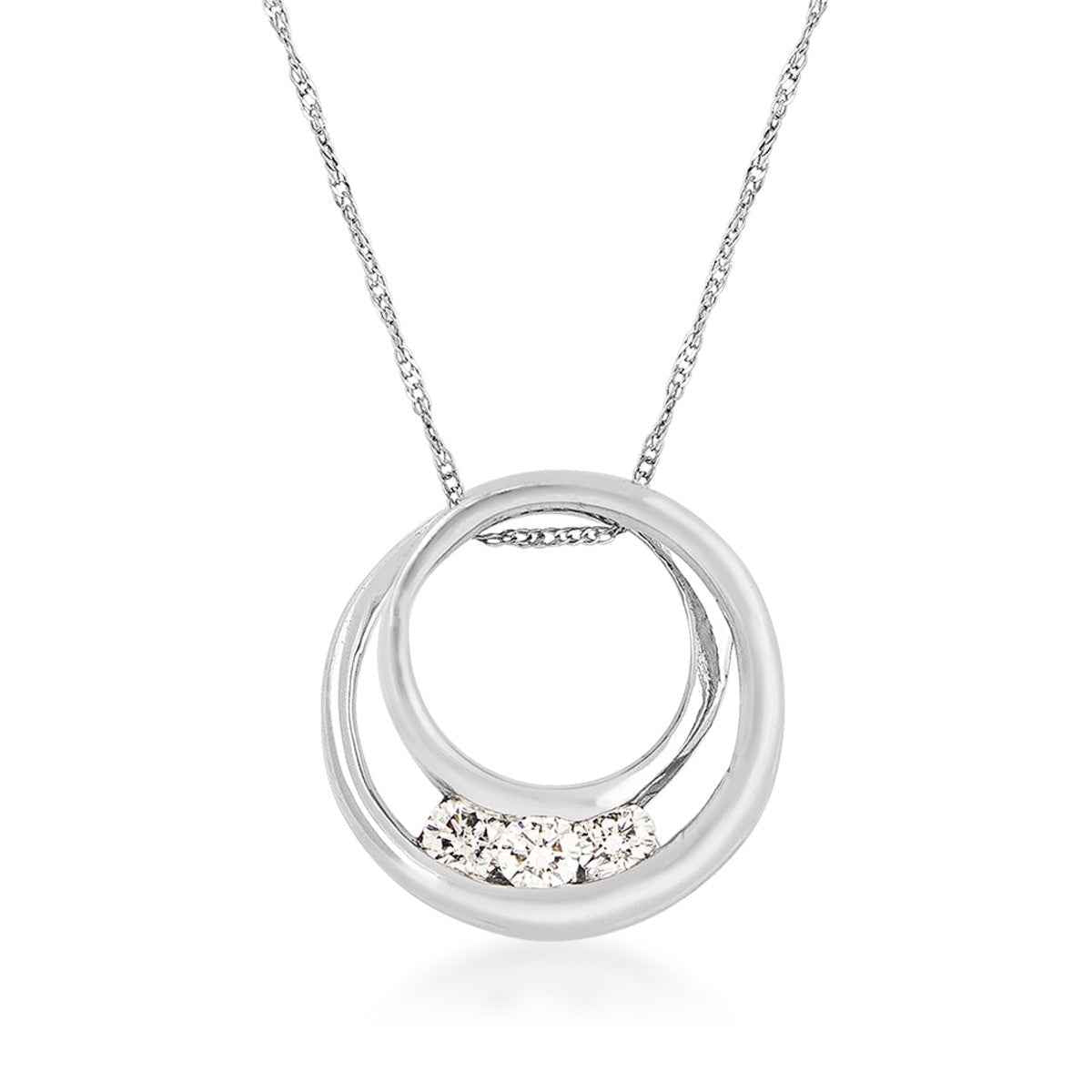 1/4 ct. tw. 3-Stone Round Diamond Double Circle Pendant in 10K White Gold