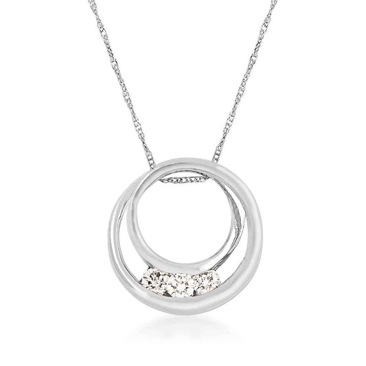 1/4 ct. tw. 3-Stone Round Diamond Double Circle Pendant in 10K White Gold
