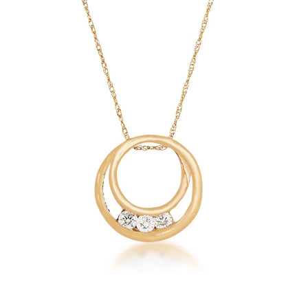 1/4 ct. tw. 3-Stone Diamond Double Circle Pendant in 10K Yellow Gold