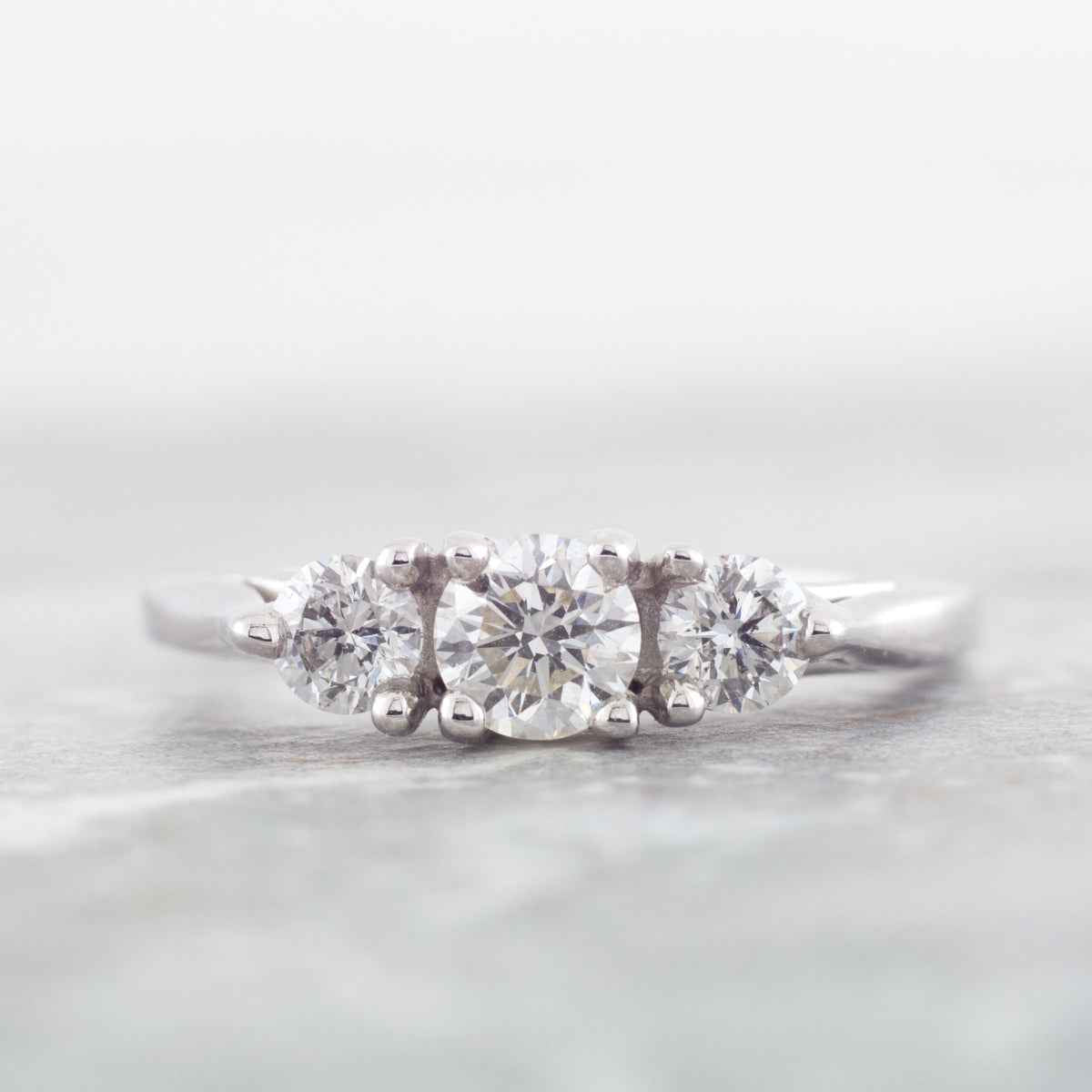 3/4 ct. tw. Round Brilliant 3-Stone Diamond Anniversary Ring in 14K White Gold close-up detail
