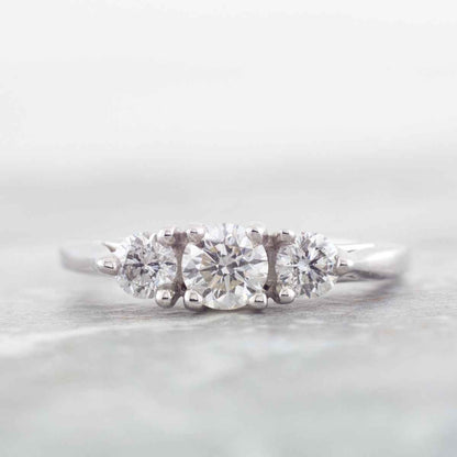 3/4 ct. tw. Round Brilliant 3-Stone Diamond Anniversary Ring in 14K White Gold close-up detail