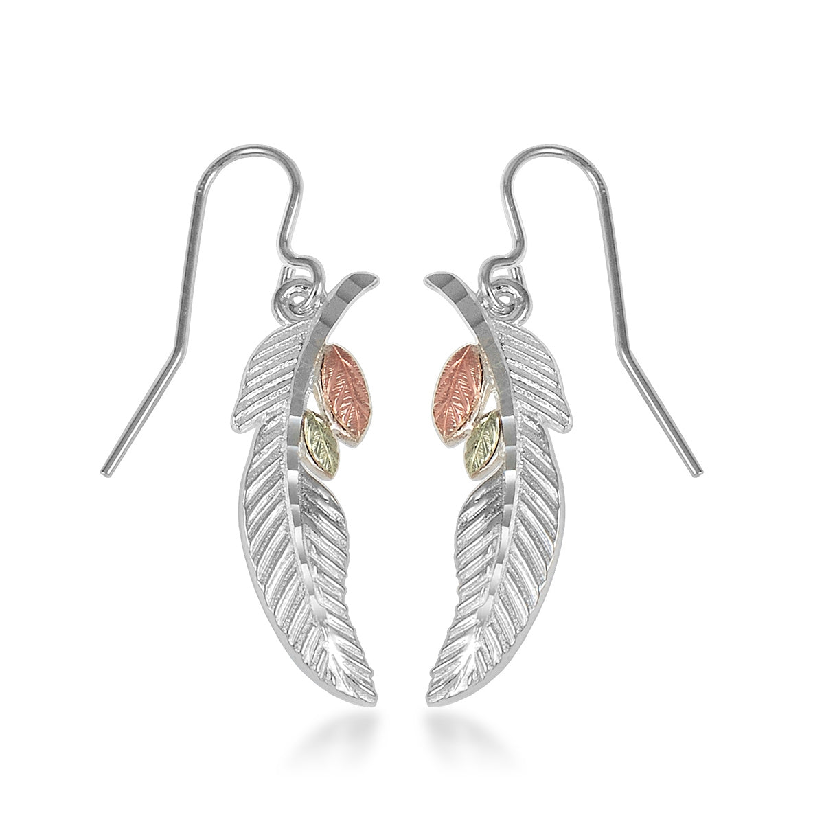 Black Hills Gold Feather Dangle Earrings in Sterling Silver
