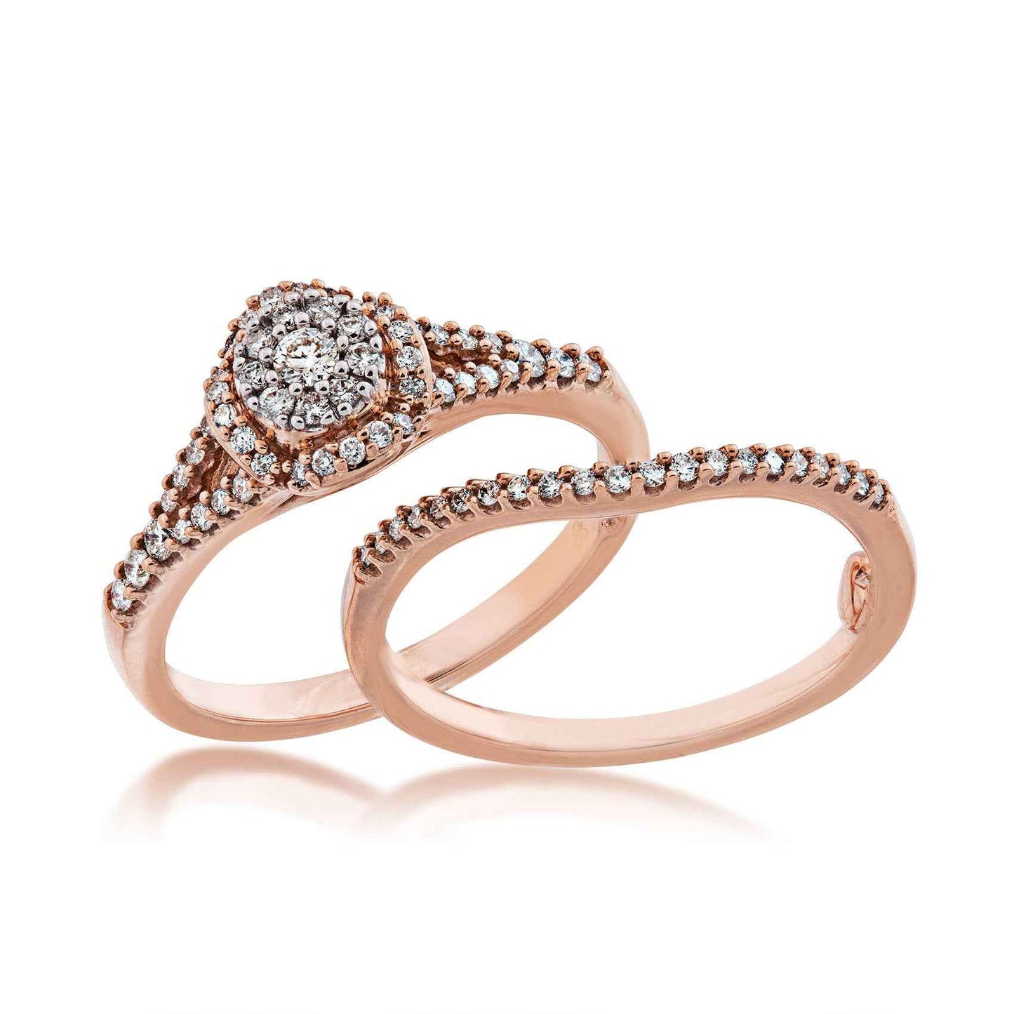 True Promise 3/8 ct. tw. Diamond Cluster Halo Wedding Set with Split Shank Band in 10K Pink Gold close-up detail