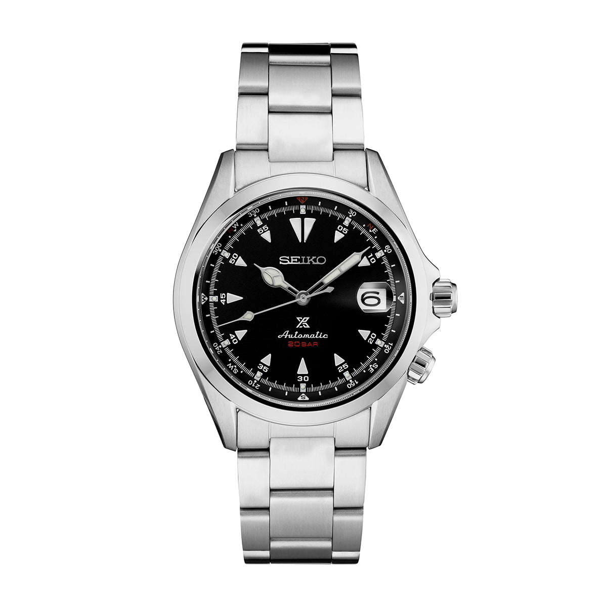 stainless steel men's Seiko Prospex Alpinist automatic watch with black dial
