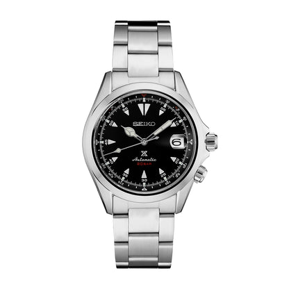 stainless steel men's Seiko Prospex Alpinist automatic watch with black dial
