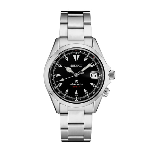 stainless steel men's Seiko Prospex Alpinist automatic watch with black dial
