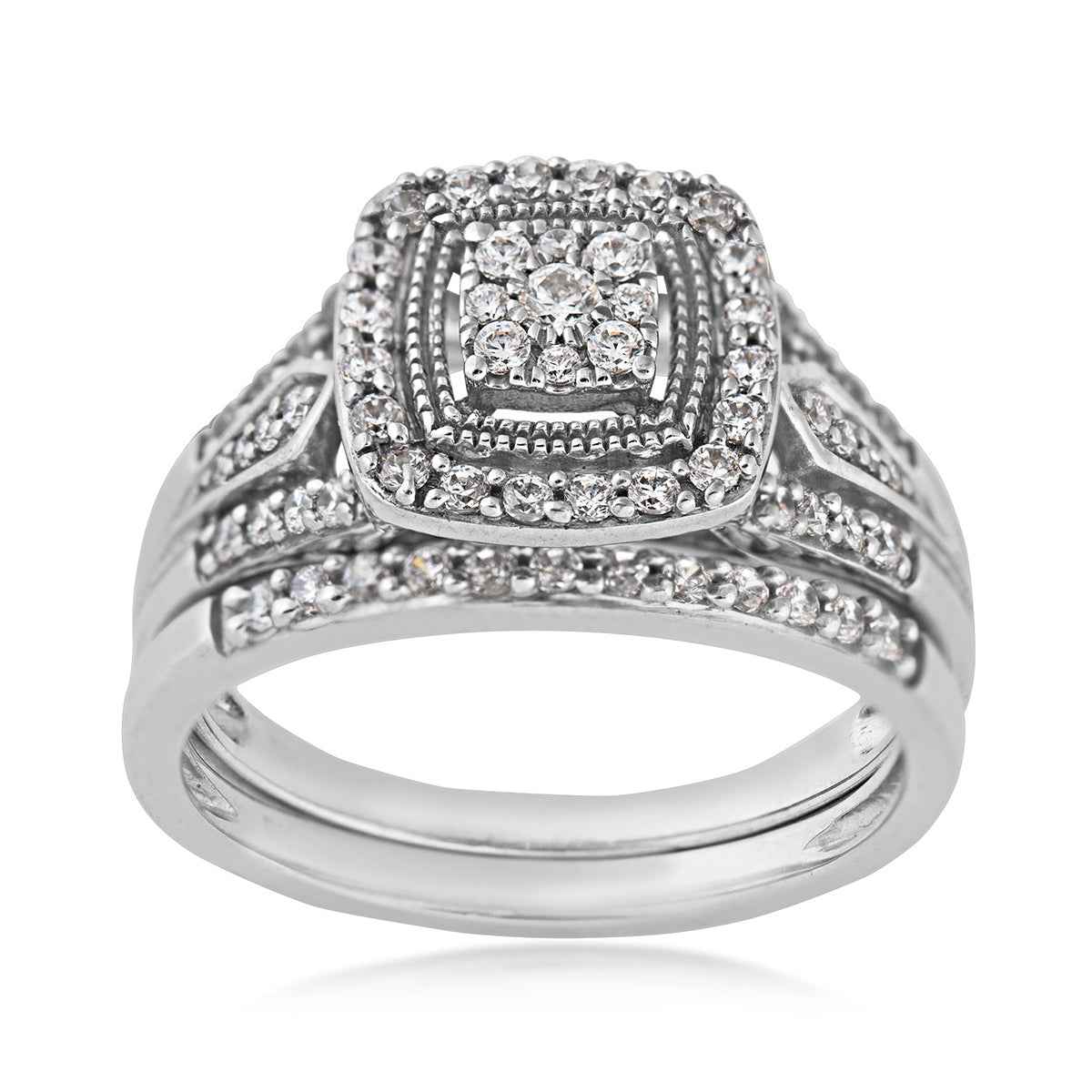 True Promise 1/2 ct. tw. Diamond Milgrain Halo Wedding Set in 10K White Gold