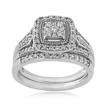GOLD TAG True Promise 1/2 ct. tw. Diamond Milgrain Halo Wedding Set in 10K White Gold