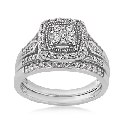 True Promise 1/2 ct. tw. Diamond Milgrain Halo Wedding Set in 10K White Gold