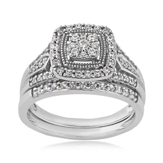 True Promise 1/2 ct. tw. Diamond Milgrain Halo Wedding Set in 10K White Gold