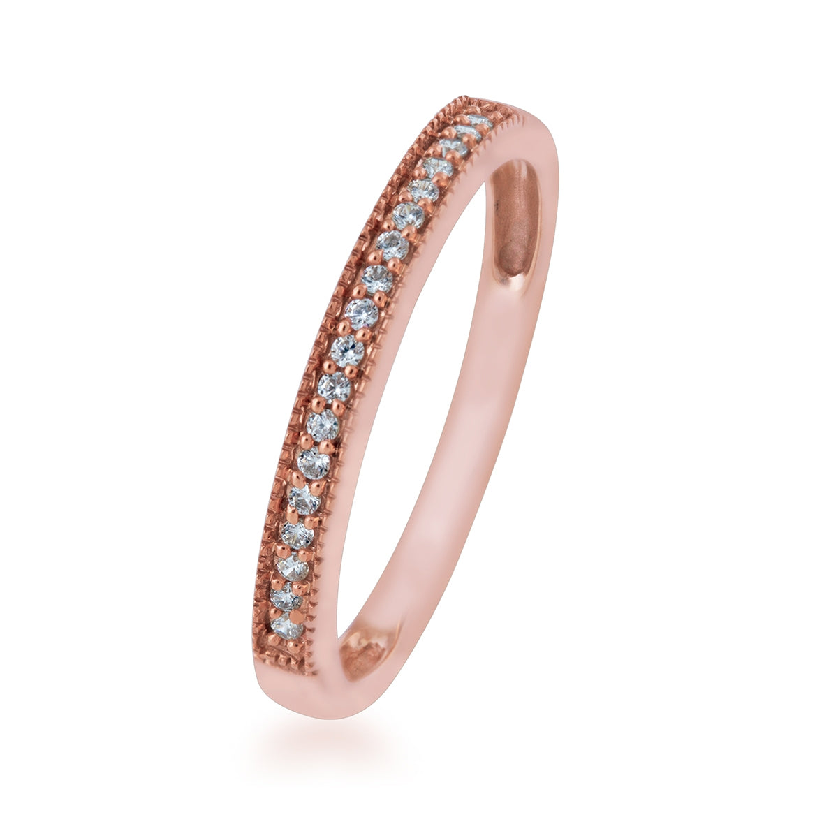 Perfect Match 1/10 ct. tw. Diamond Milgrain Stackable Ring in 10K Pink Gold front view