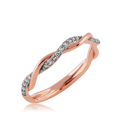 Perfect Match 1/10 ct. tw. Diamond Twist Stackable Anniversary Ring in 10K Pink Gold front view