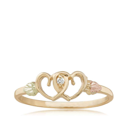 Black Hills Gold Diamond Accent Double Heart Ring in 10K Yellow Gold