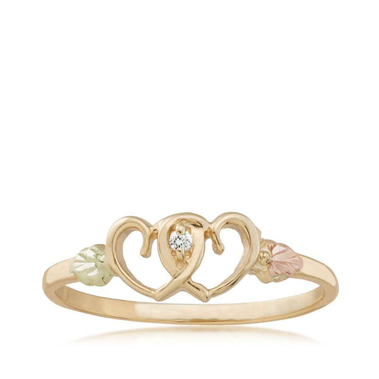 Black Hills Gold Diamond Accent Double Heart Ring in 10K Yellow Gold