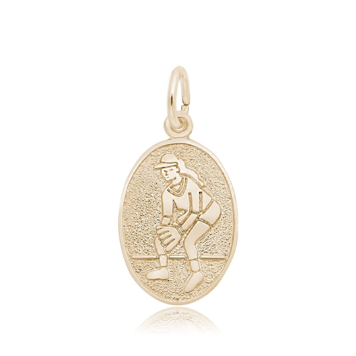 Softball Oval Disc Charm in 14K Yellow Gold