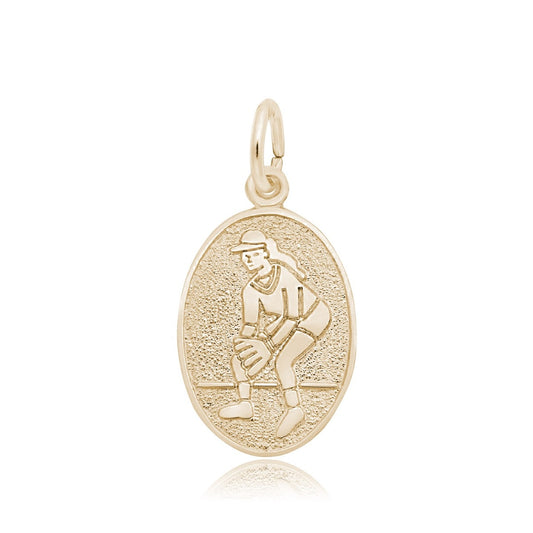 Softball Oval Disc Charm in 14K Yellow Gold