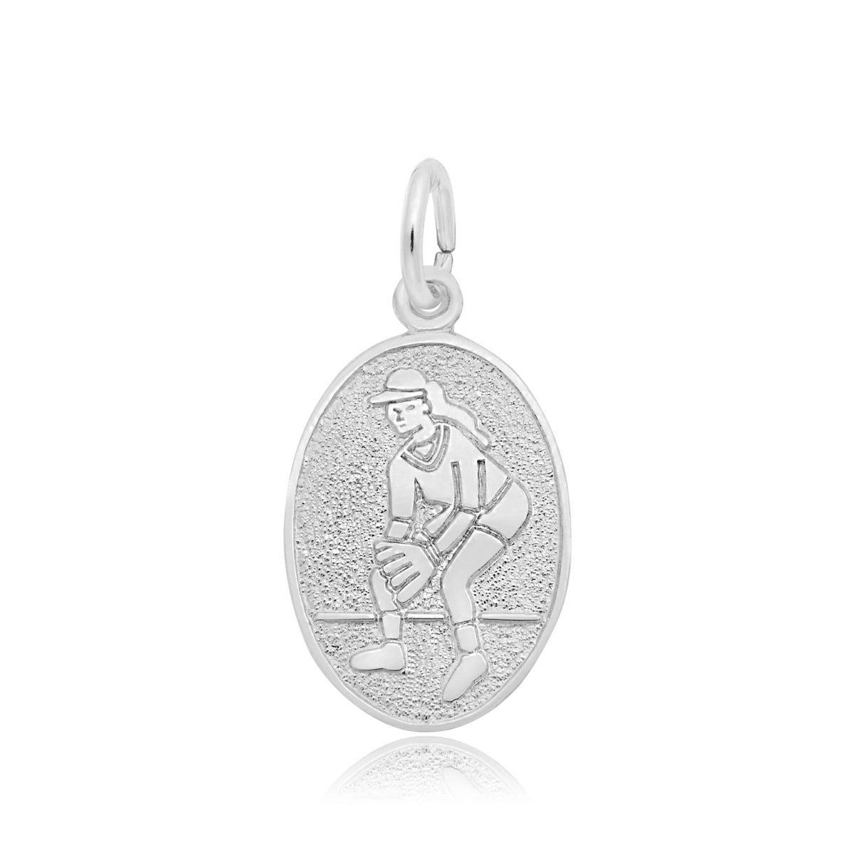 Softball Oval Disc Charm in Sterling Silver