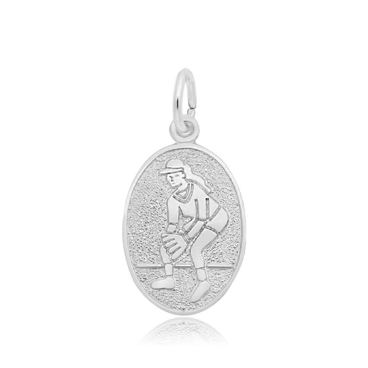 Softball Oval Disc Charm in Sterling Silver