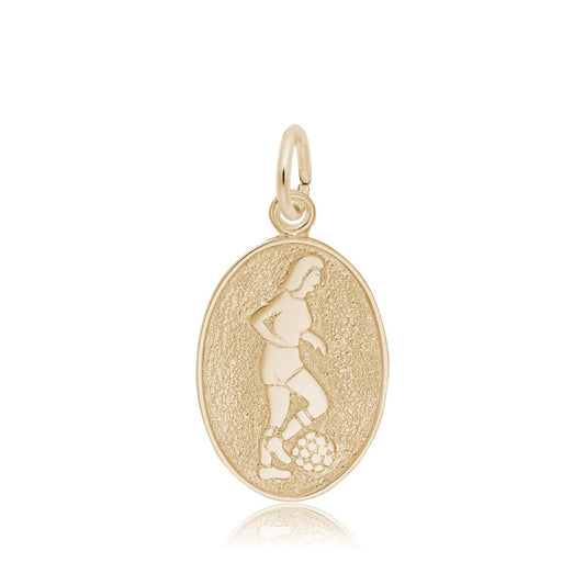 Soccer Player Oval Disc Charm in 14K Yellow Gold